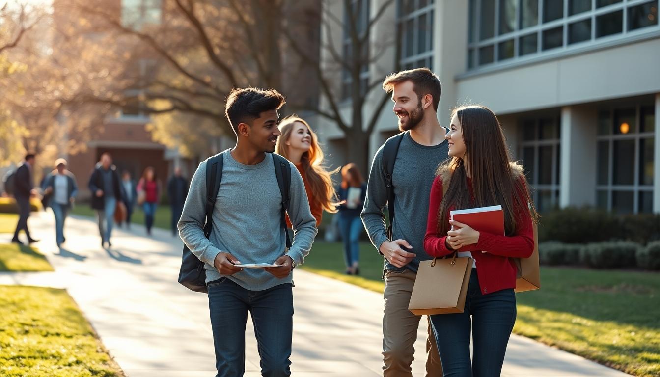 Students studying together in modern classroom